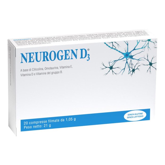 Neurogen D3 Integratore Alimentare in Compresse con Vitamina D3 e Vitamine del Gruppo B per Sistema Nervoso e Ossa – Confezione da 20 Compresse