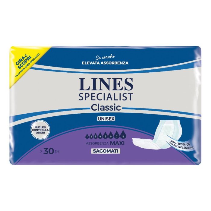 Lines Specialist Pannoloni Sagomati Maxi per Incontinenza, Assorbenza Elevata, Confezione da 30 Pezzi