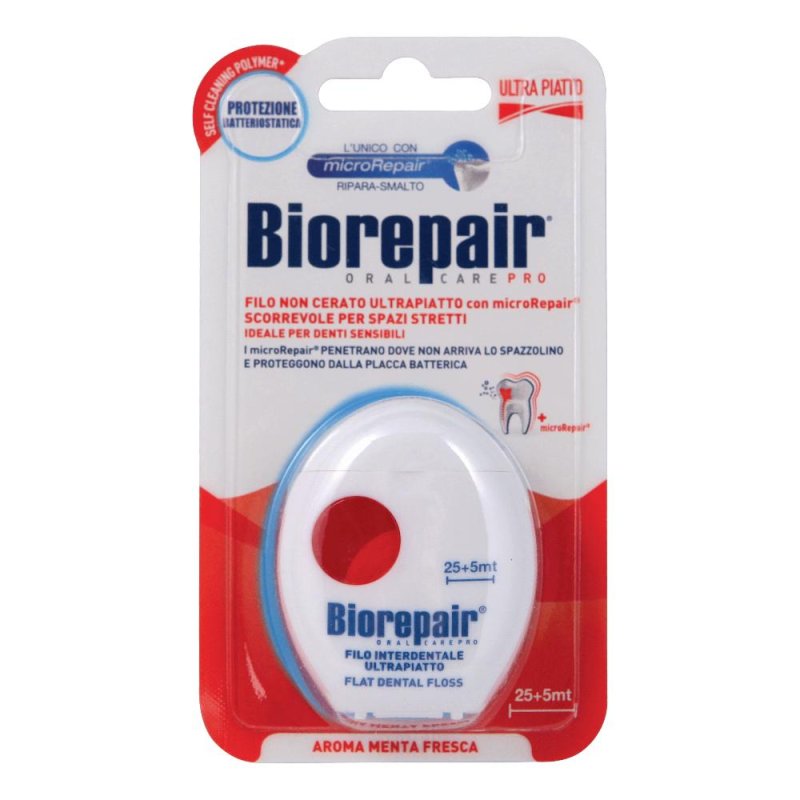 Biorepair Filo Interdentale Cerato Ultra Piatto Aroma Menta Fresca 25 + 5 m