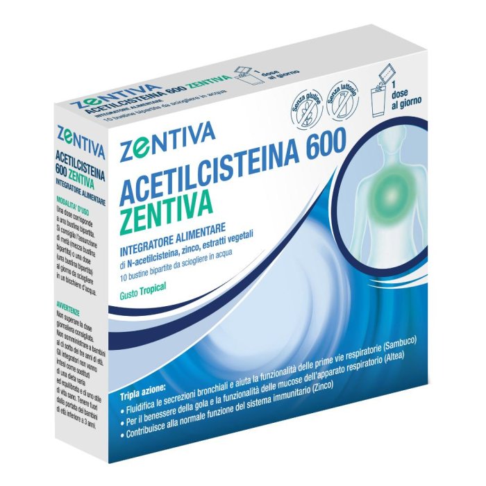 Zentiva Italia Acetilcisteina 600 Zentiva 10 Bustine Bipartite Gusto Tropical