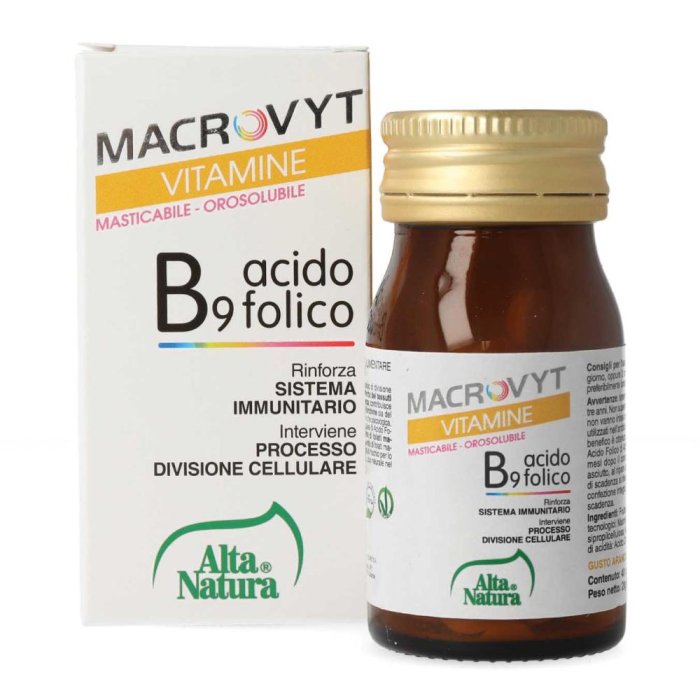 Alta Natura Macrovyt - Acido Folico B9 Integratore Crescita Tessuti Materni e Funzione Psicologica 40 Compresse