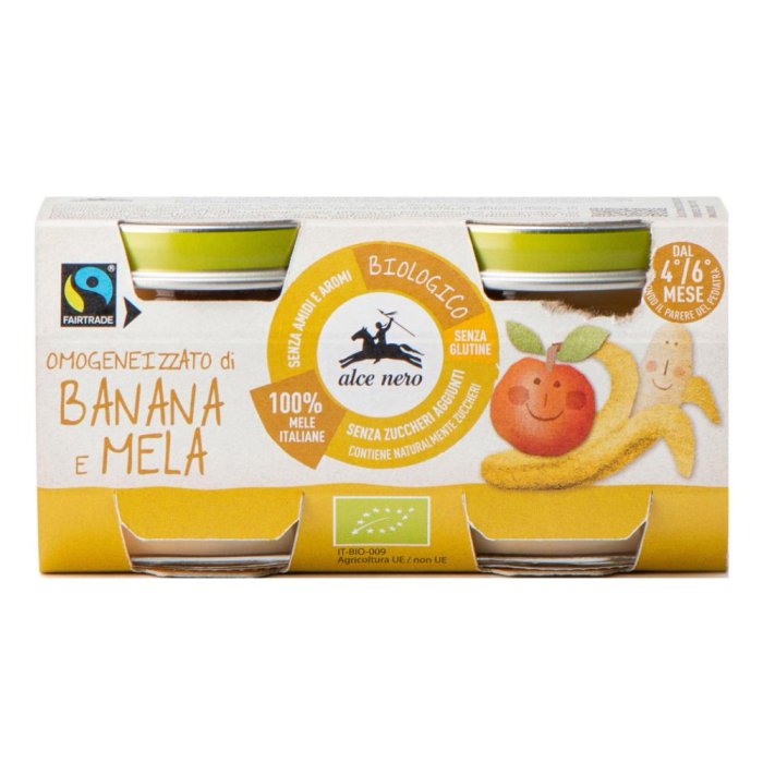 Baby Bio omogeneizzato banana e mela 2x80 g Alce Nero biologico per bambini