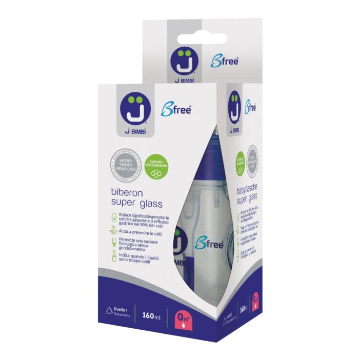 J Bimbi Super Glass - BFree Biberon Antiotite e Anticoliche 0 m+ 160 ml