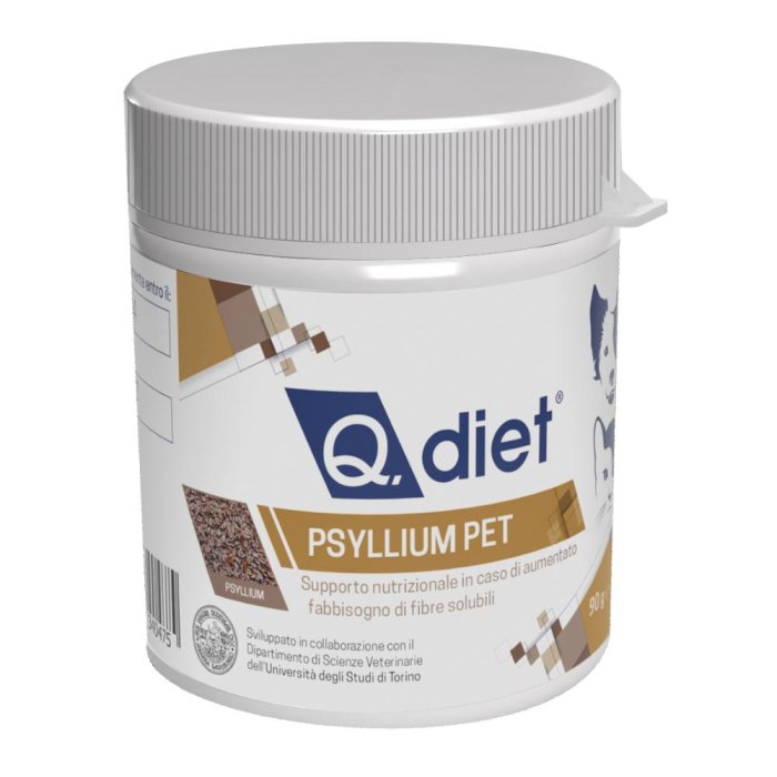 Q Diet Psyllium Pet Polvere 90 g Integratore per Cani e Gatti per la Regolarità Intestinale