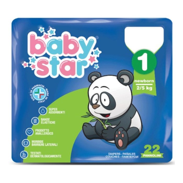 Farvima Medicinali Babystar New Born Pannolino 2/5kg 22 Pezzi Taglia 1
