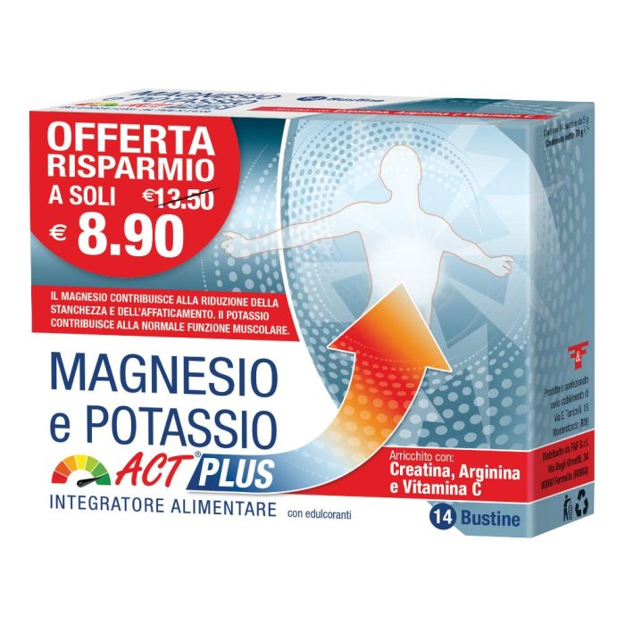 F&f Magnesio E Potassio Act Plus Integratore per il sistema immunitario 14 bustine