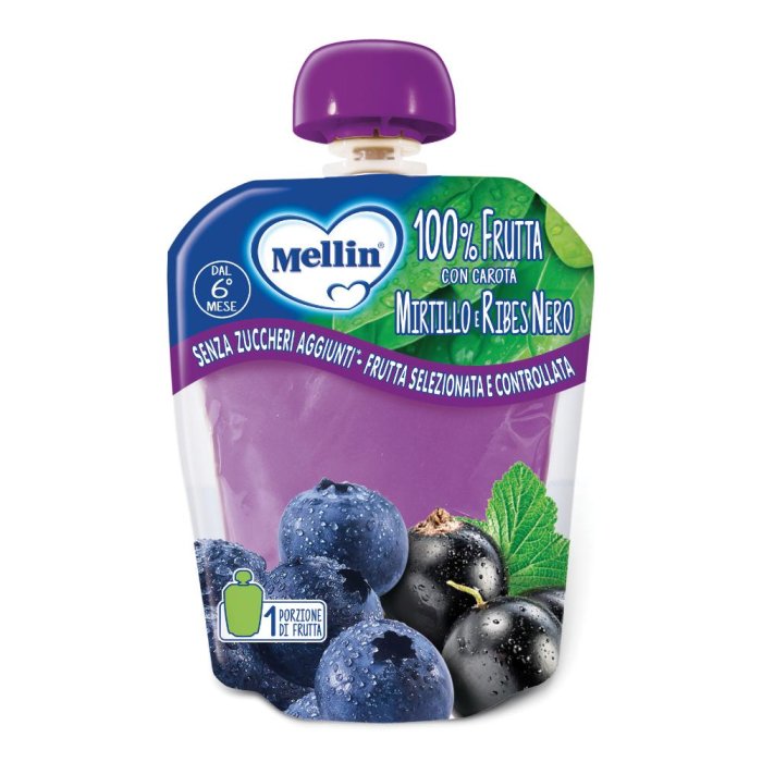 Mellin 100% Frutta - merenda  Mirtillo e Ribes Nero 90 grammi 