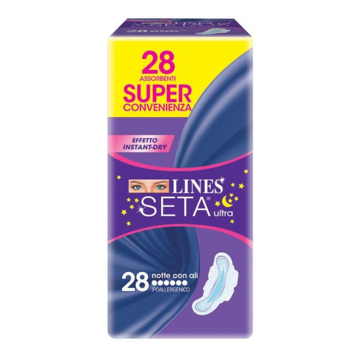 Lines Seta Ultra assorbenti igienici con ali super sottili ad alta assorbenza pacco convenienza 28 pezzi