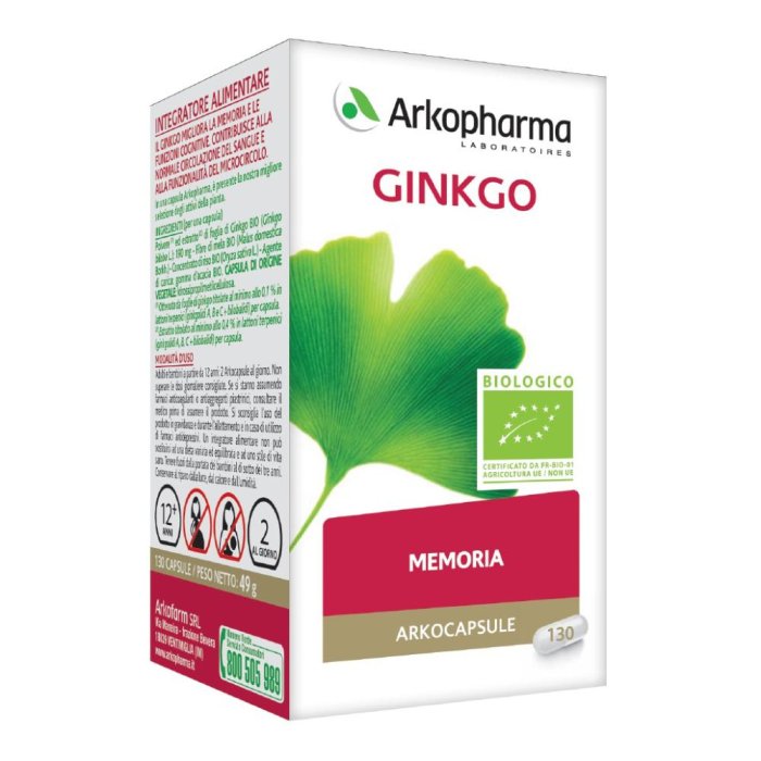 Arkocapsule Ginkgo Bio 130 Capsule Integratore Naturale per Memoria, Concentrazione e Circolazione