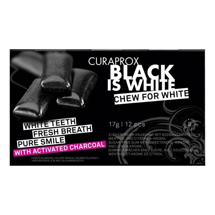 Curaprox Black Is White - Chewing Gum Al Carbone Attivo 12 Chewing Gum