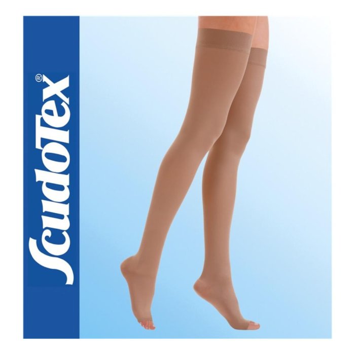 Scudotex Calza Autoreggente a Compressione Graduata Classe 1 in Microfibra e Poliammide Colore Beige Taglia 4 per Gambe Affaticate e Prevenzione Varici