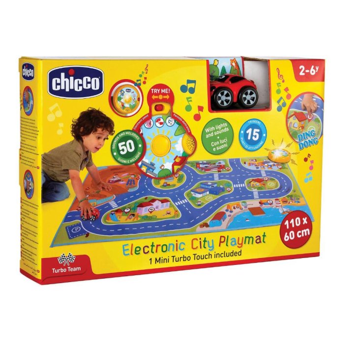 Chicco Tappeto Elettronico della Città Chicco con Mini Turbo Touch, 50 Suoni e Luce, Gioco Educativo per Bambini