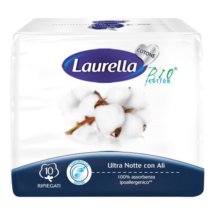 Laurella Assorbenti in Cotone Ultra con Ali per Flusso Abbondante e Protezione Notturna Delicata sulla Pelle