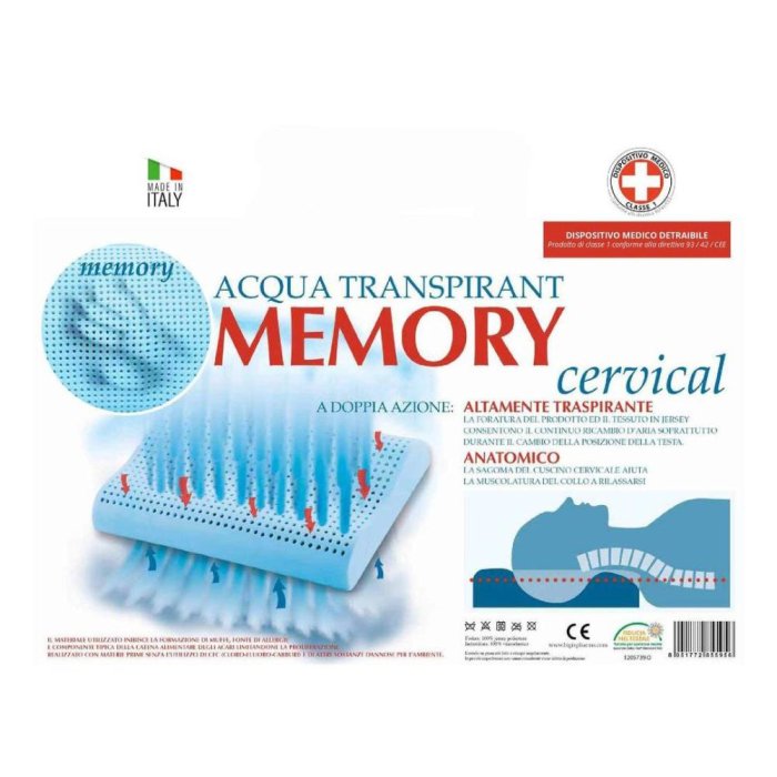 Guanciale Memocervical Acqua T Cuscino Cervicale in Memory Foam Ergonomico Ortopedico Traspirante