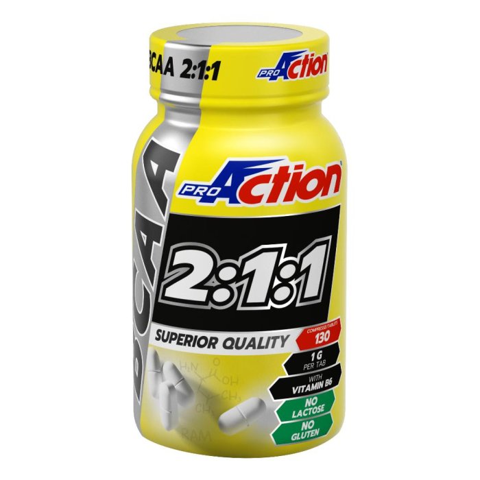 ProAction BCAA 2:1:1 130 Compresse Integratore di Aminoacidi Ramificati per Massa Muscolare e Recupero Sportivo