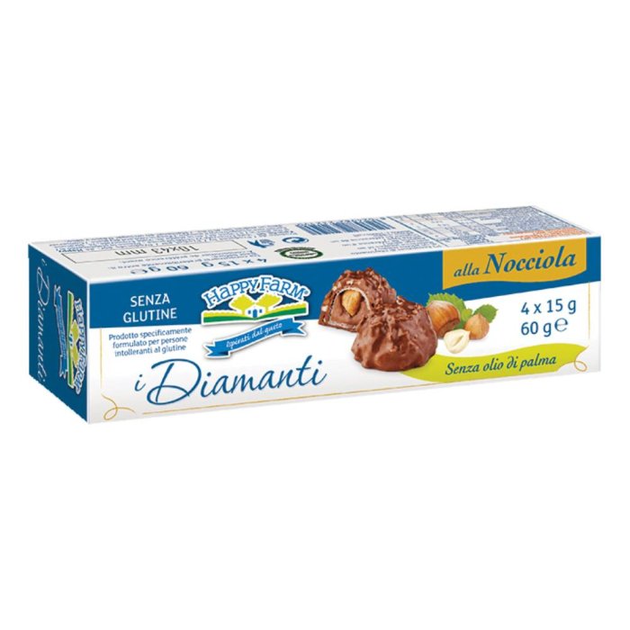 Happy Farm Alimenti senza Glutine Prestige I Diamanti Dolcezze alla Nocciola con Nocciole 60 g