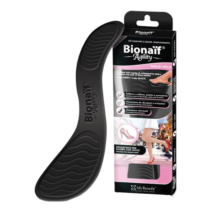 Bionaif Agility Sottopiede Anatomico Nero per Comfort, Assorbimento Urti e Sostegno Arco Plantare