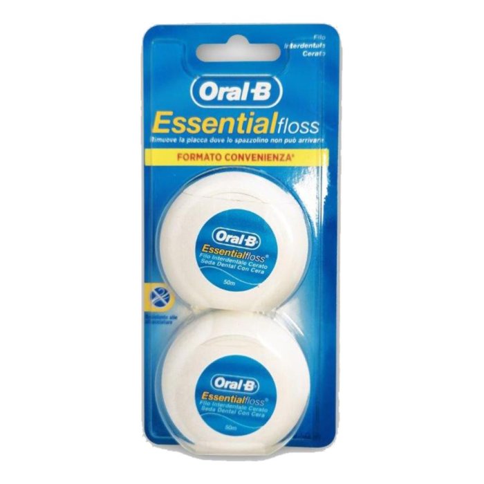 Oral-B Essential Floss - Filo Interdentale cerato bi pacco con Menta, Resistente e Facile da Usare (2 bobine da 50 m)