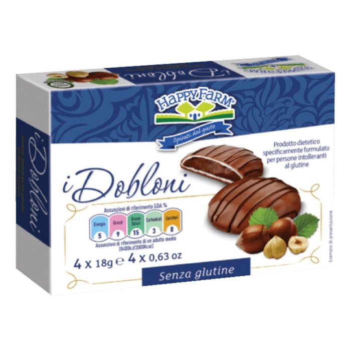 Happy Farm Alimenti senza Glutine Prestige I Dobloni Biscotti Ripieni di Crema alle Nocciole 48G