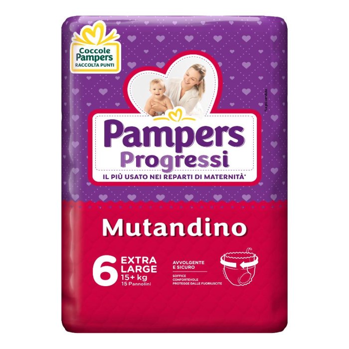 Pampers Progressi Pannolini Mutandino Taglia 6 Extra Large 15+ kg Confezione da 15 Pezzi