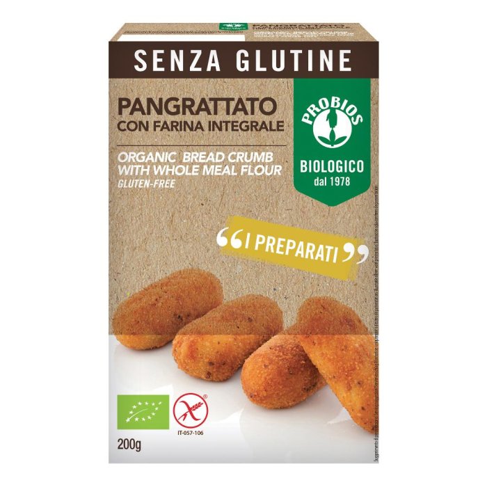 Probios Alimenti senza Glutine Impasti e Farine Pangrattato con Farina Integrale 200 g