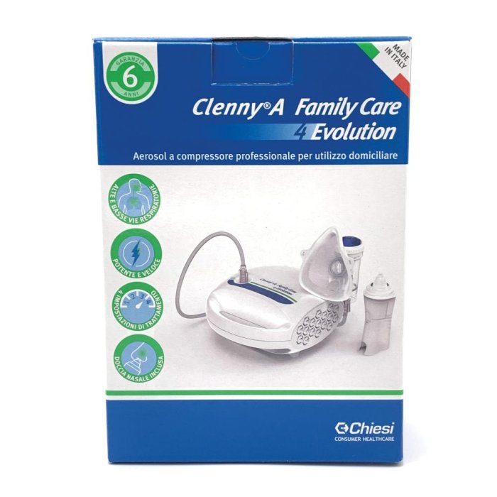 Clenny A Family Care 4 Evolution Aerosol a Pistone per Aerosolterapia Completa Uso Familiare Bambini e Adulti
