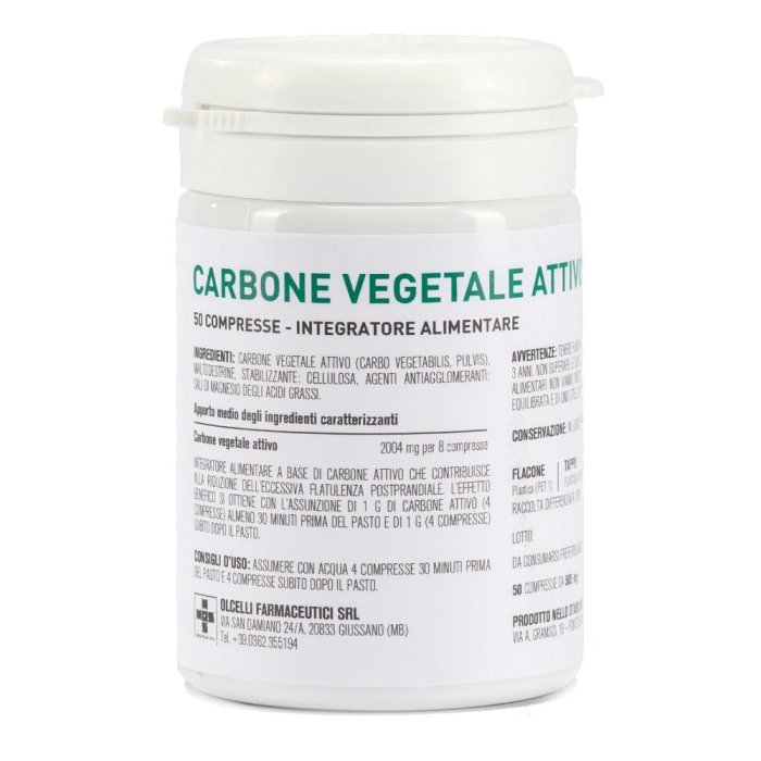 Carbone Vegetale Attivo Olcelli 50 Compresse Integratore per Gonfiore Addominale e Gas Intestinali