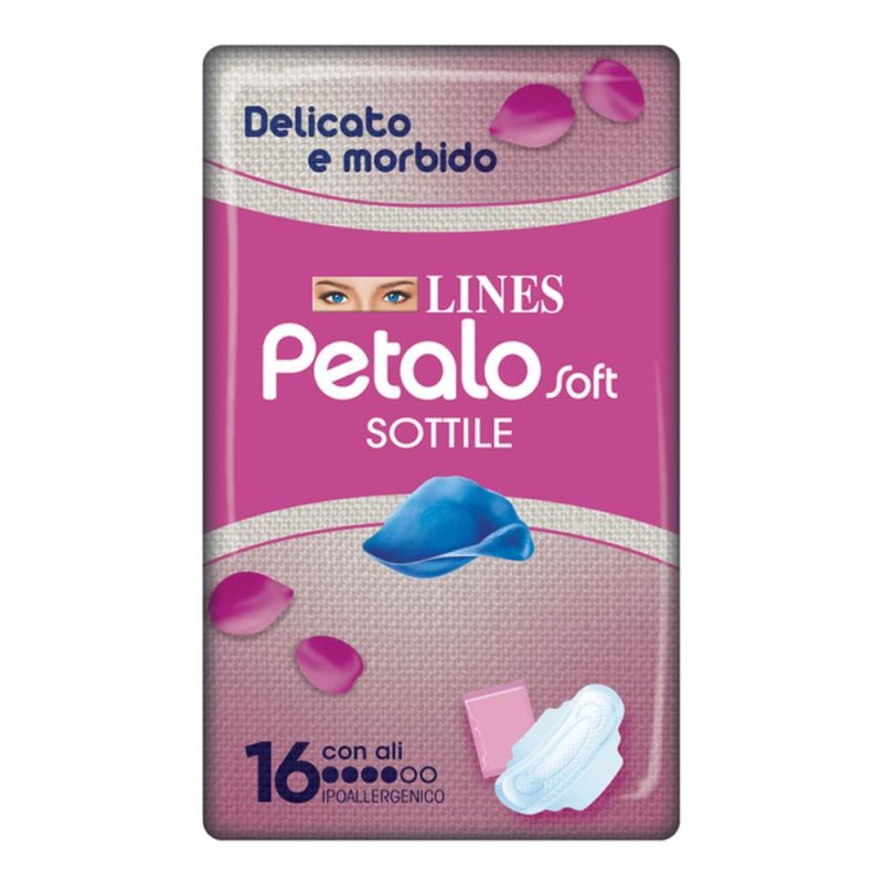 Assorbenti Igienici LINES Petalo Soft con Ali Anatomiche Pacco da 16 Pezzi