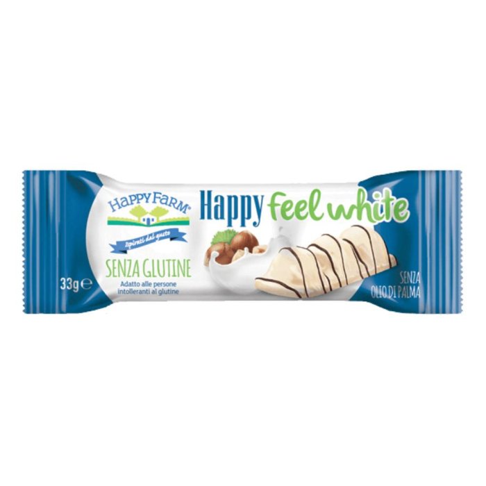 Happy Farm Alimenti senza Glutine Snack Happy Feel White Wafer Ricoperto di Cioccolato Bianco 33 g
