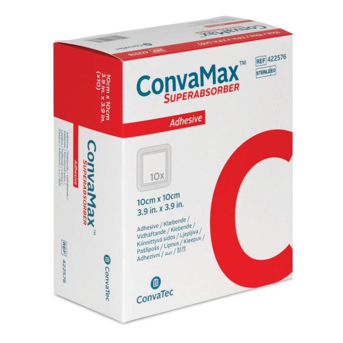 Convamax Superabsorber adesiva 10 x 10 cm 10 pezzi - medicazione superassorbente adesiva