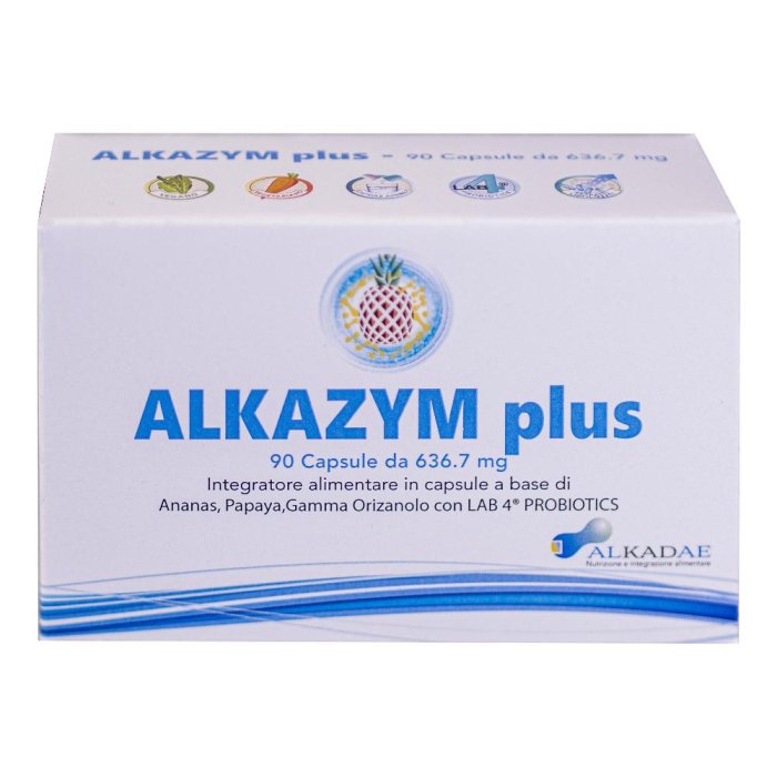 Alkazym Plus 90 capsule - integratore digestivo con enzimi