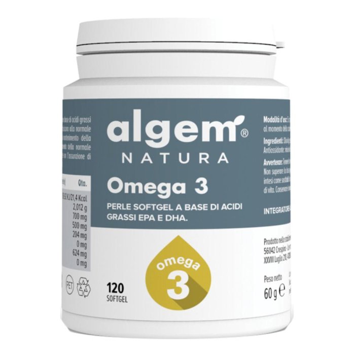 ALGEM Omega 3 120 Softgel Integratore Alimentare ad Alto Contenuto di Omega da Olio di Pesce Ricco di EPA