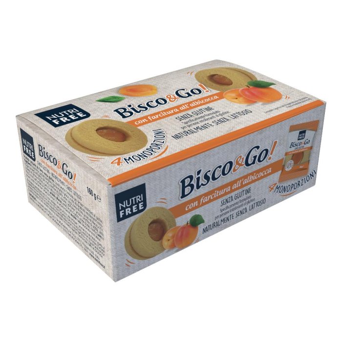 Nutrifree Bisco and Go Albicocca Senza Glutine Biscotti Ripieni Snack Dolci Confezione 4 x 40 grammi