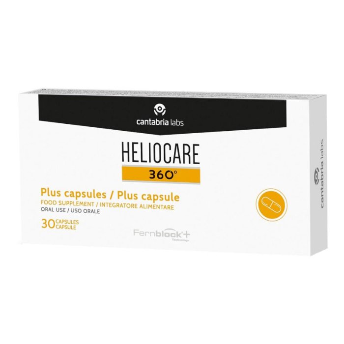 Heliocare 360 Plus Integratore in Capsule Fotoprotettive Orale con Antiossidanti, Protezione Solare dall’Interno, Confezione da 30 Capsule