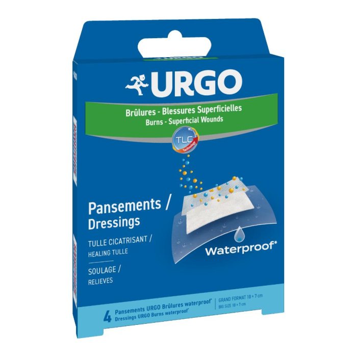 Urgo Ustioni Superficiali Cerotti Waterproof 10 x 7 cm Confezione da 4 Pezzi