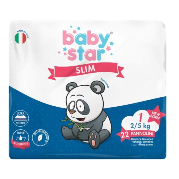 Farvima Medicinali Pannolini Babystar Slim 2/5kg Taglia 1 New Born 22 Pezzi