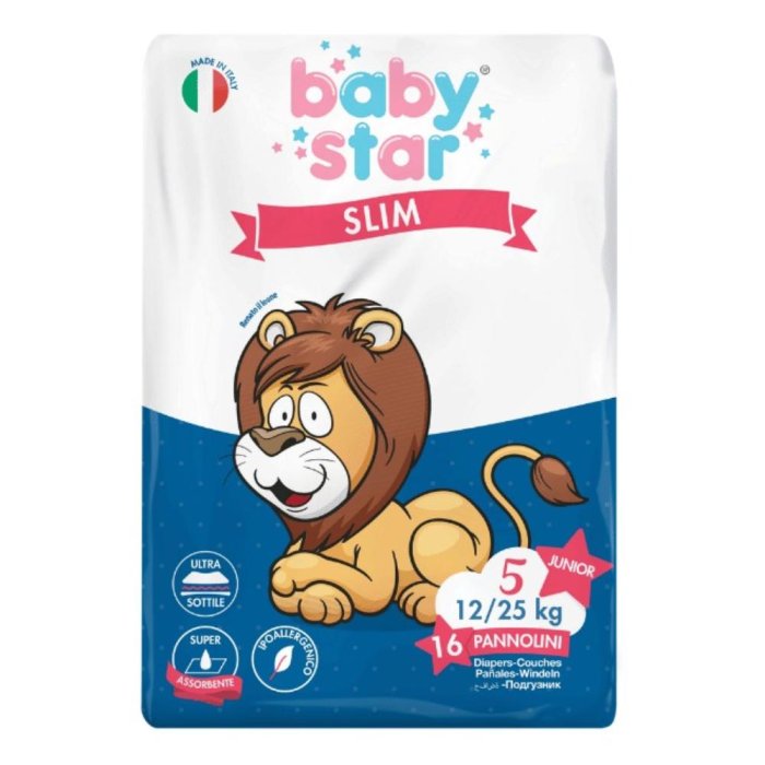 Farvima Medicinali Pannolini Babystar Slim 12/25kg Taglia 5 Junior 16 Pezzi