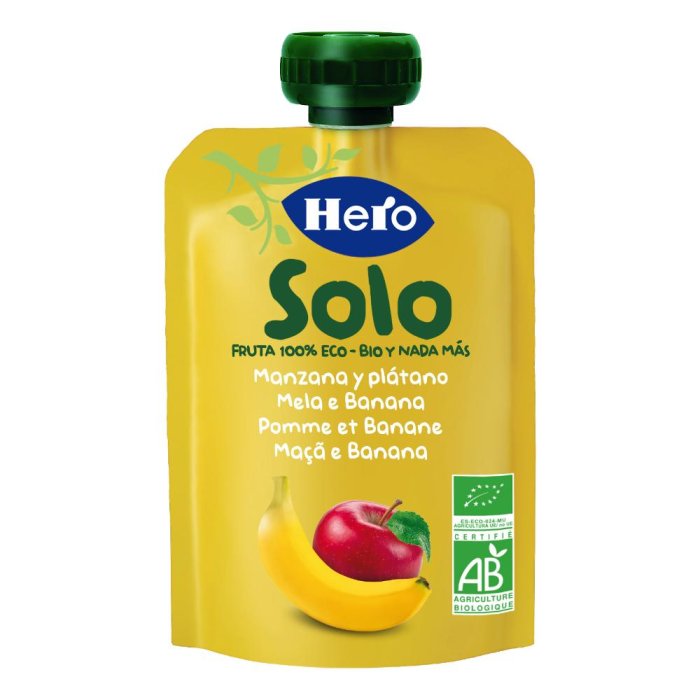 Hero Solo Frutta frullata Mela e Banana 100 g  Merenda biologica per l'infanzia