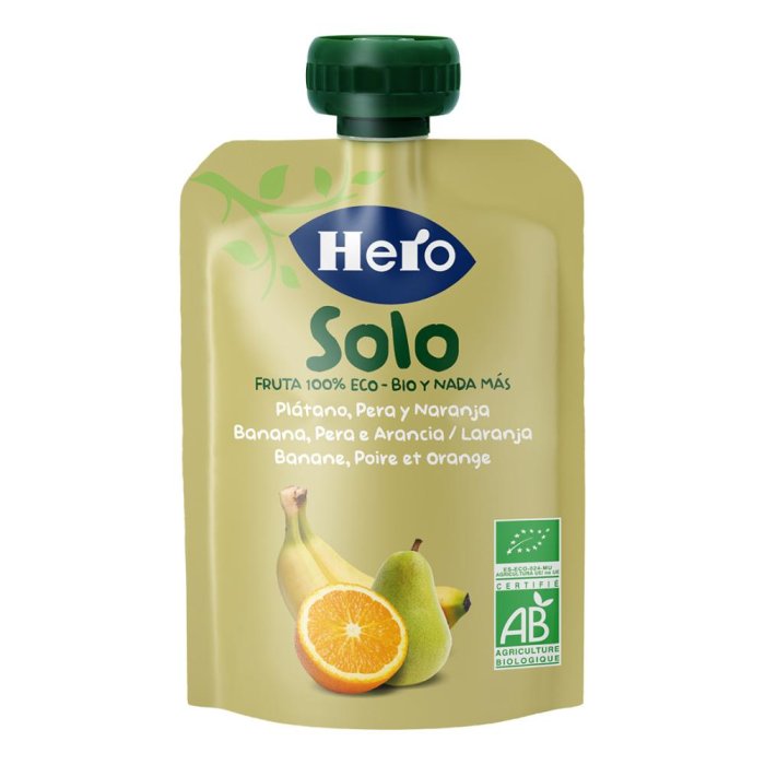 Hero Solo Banana, Pera e Arancia 100 g  Merenda biologica per l'infanzia