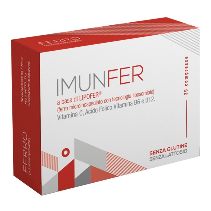 Imunfer Integratore  con Ferro, Vitamina C, B6, B12 e Acido Folico - Supporto Immunitario e Riduzione della Stanchezza 30 compresse 