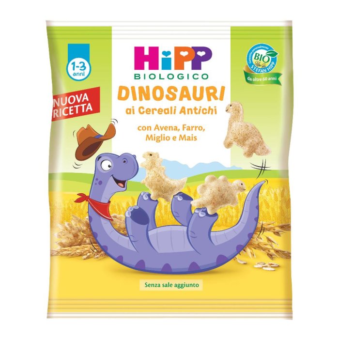 Hipp Snack Dinosauri Ai Cereali Antichi con Mirtilli Rossi e Ribes Nero 30g