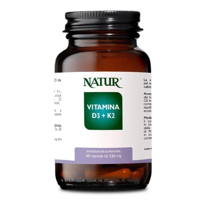 Vitamina D3 e Vitamina K2 Natur 60 Capsule Integratore Alimentare per Ossa Immunità e Benessere