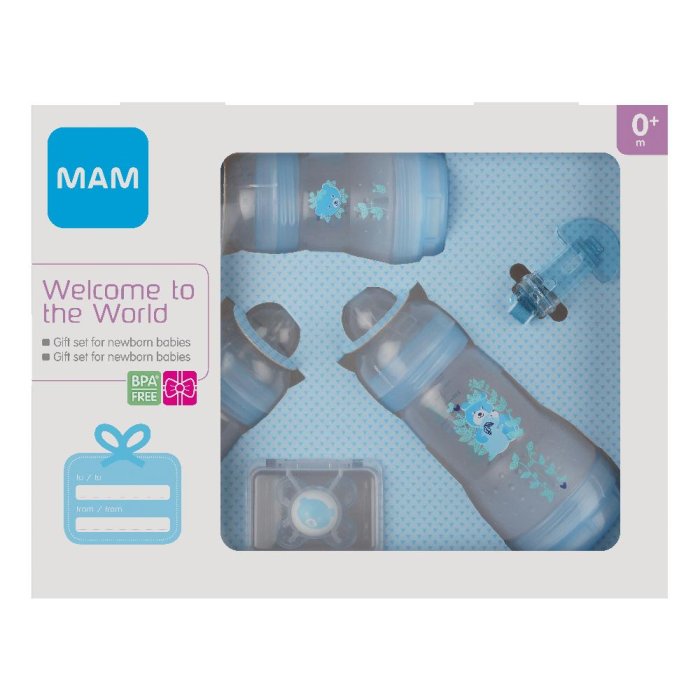 MAM Welcome to the World Set Neonato Maschio con Biberon e Succhietto – Idea Regalo Nascita
