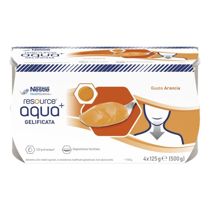 Nestle Resource - Aqua+ Gelificata Facile da Deglutire Gusto Arancia 4 x 125g