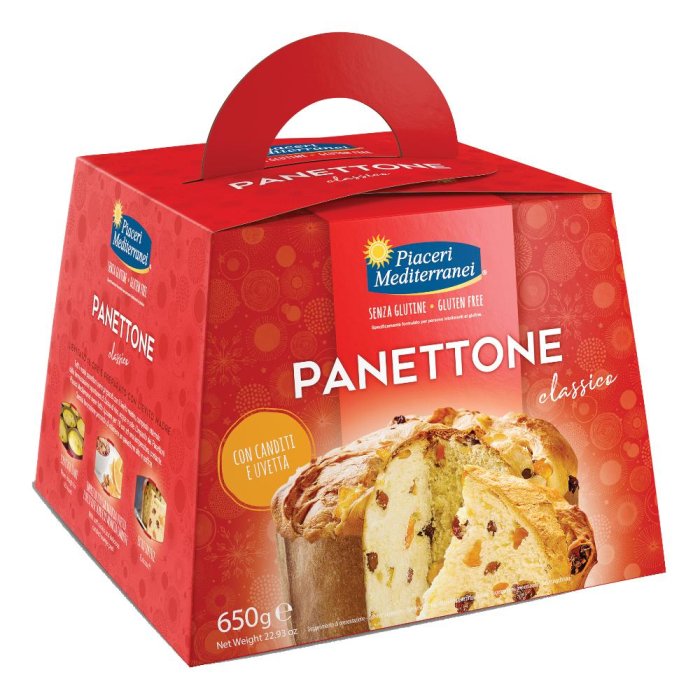Piaceri Mediterranei Panettone Senza Glutine 650 g Dolci Piaceri di Natale Artigianale con Uvetta e Canditi