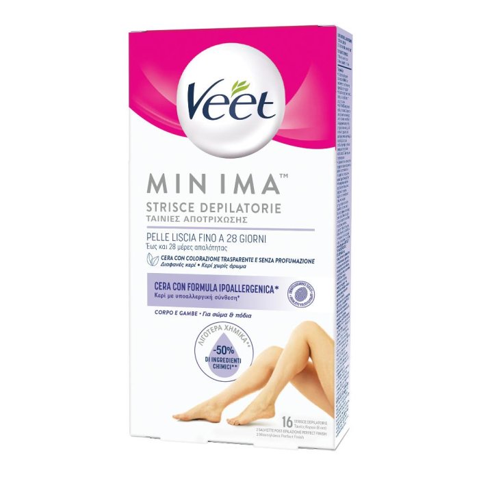 Veet Minima - Strisce Depilatorie Corpo e Gambe Ipoallergeniche 16 Strisce