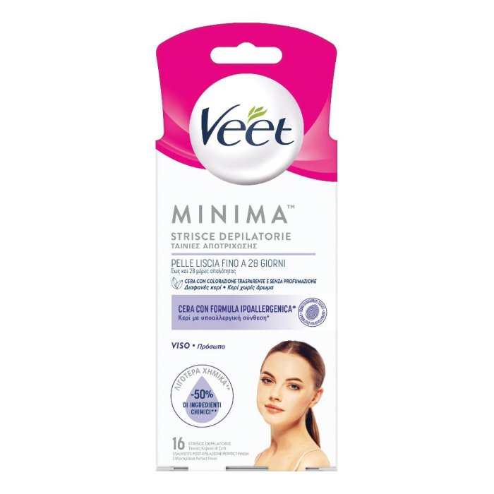 Veet Minima - Strisce Depilatorie Viso Ipoallergeniche 16 Strisce