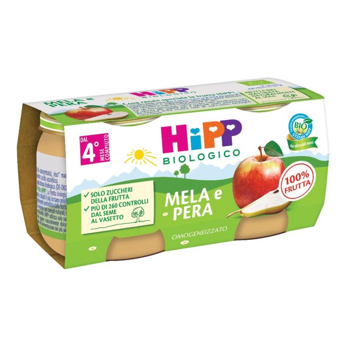 HiPP Omogeneizzato Biologico di Mela e Pera dai 4+ Mesi 2 x 80g