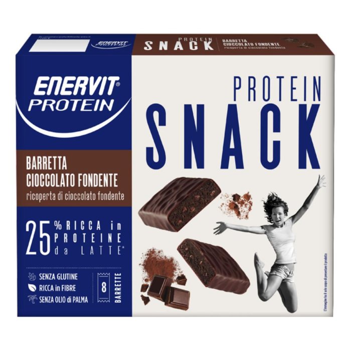 Enervit Protein Integrazione Sportiva High Protein Snack Bar Barretta per Spuntini Cioccolato Fondente 8 pz