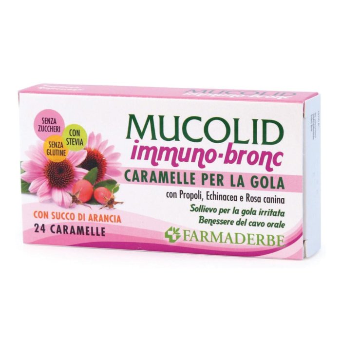Farmaderbe Mucolid - Immuno-Bronc Caramelle Gola Gusto Arancia 24 Caramelle